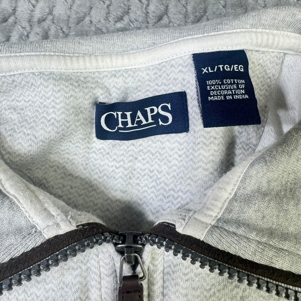 Chaps Mens XL Quarter Zip Pullover Sweater Grey Textured Cotton Long Sleeve Mock - Picture 3 of 9